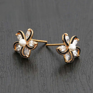 Aretes RoseGold Flower Black