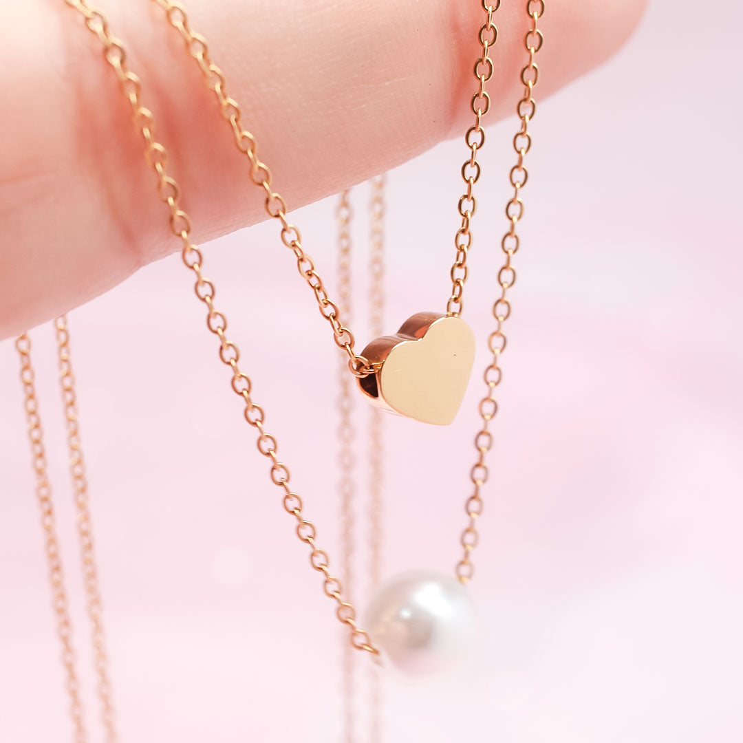 Collar Doble Corazón y Perla
